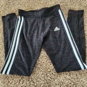 Adidas Girld Charcoal Leggings with White Stripes